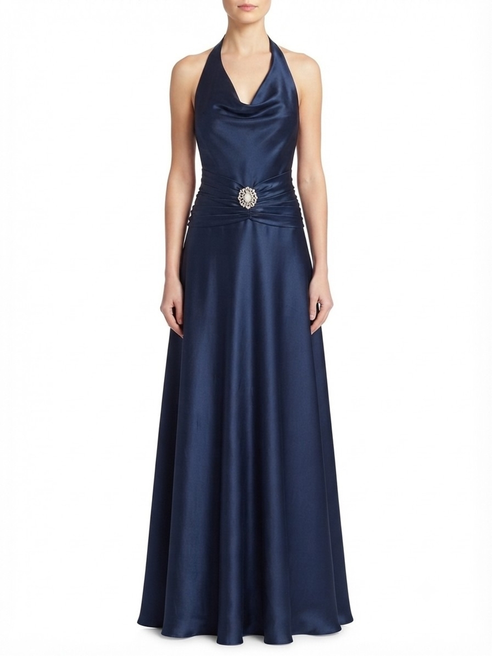 Alyce Designs Blue Silk Halter Long Formal Maxi Gown Dress Size 4